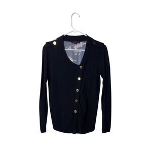 Ted Baker Womens Black Bird Print Cardigan With Gold Buttons Size 2